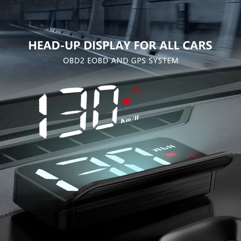Vehicle head-up display with digital readings on a car windshield