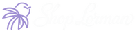 Header logo with shoplorman in white cursive writing with a stylized purple palm tree on a transparent background