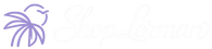 ShopLorman logo in stylized white with purple flower on a transparent background
