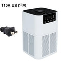 White air purifier with digital display and 110V US plug on a white background