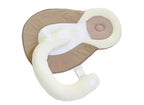 Anti rollover pillow in beige and white on white background