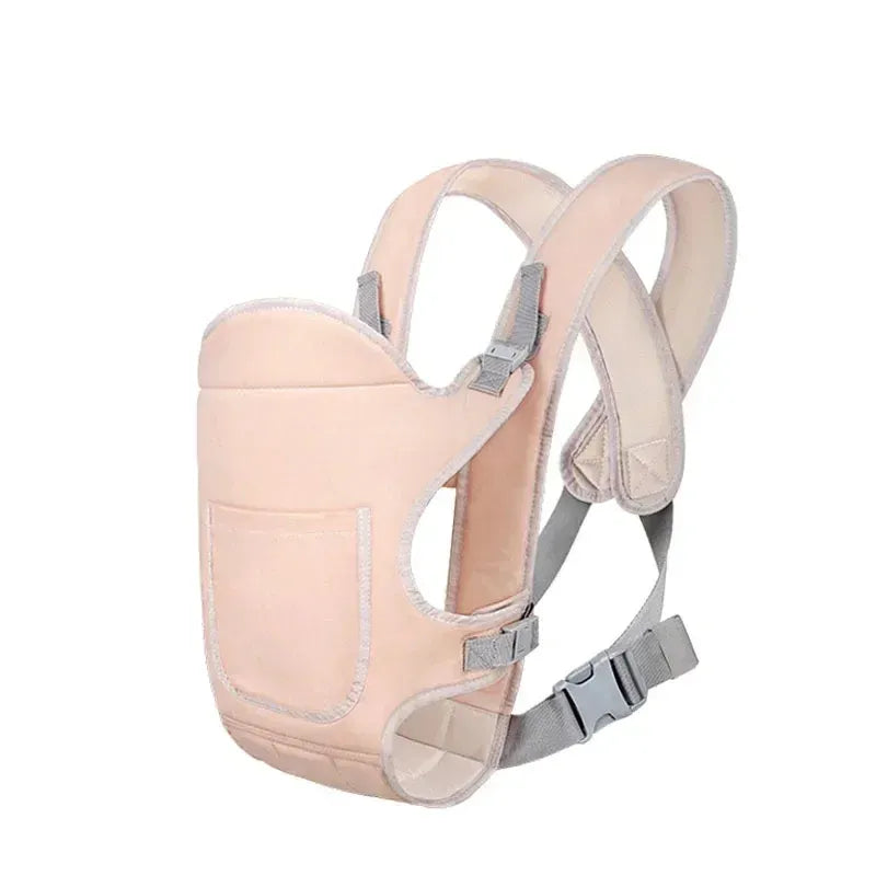 Pink  baby carrier with padded straps on a white background