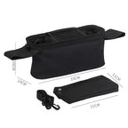 Black stroller bag with measurements on a white background