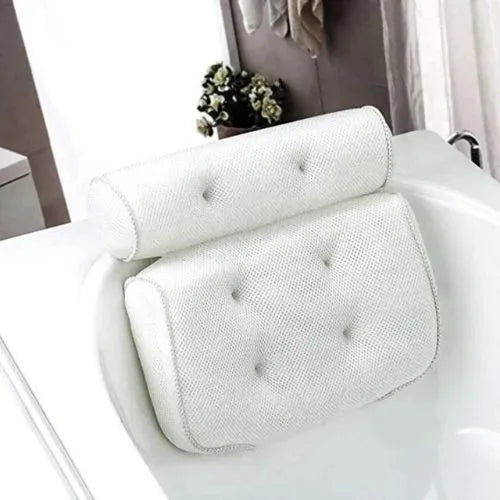 White bath pillow in bathtub