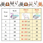 Size chart for dog cooling vest with measurements in centimeters