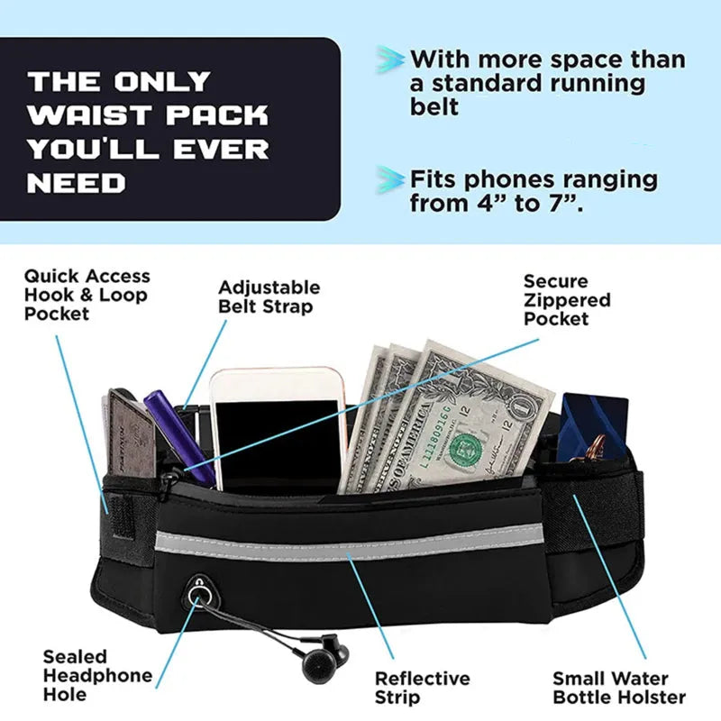 hands free dog leash with multiple use compartments on white and blue background
