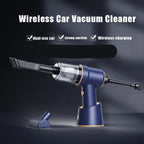 Portable vacuum cleaner and blower with charging stand on a dark background