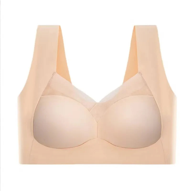 Beige high support sport bra on a white background
