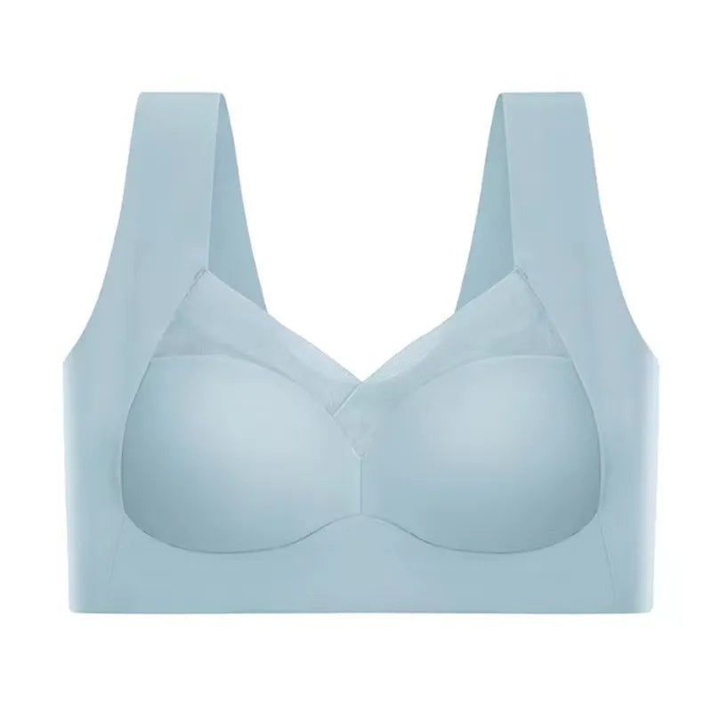 Light blue high support sport bra on a white background