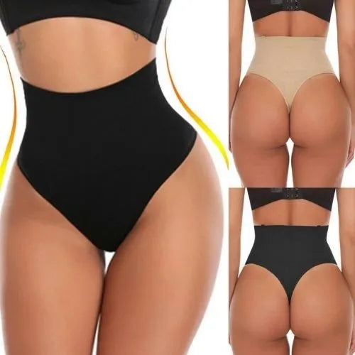 Black shapewear being worn on a person against a white background