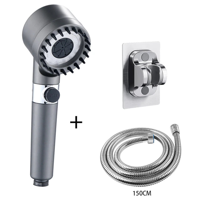 Handheld shower with hose and wall mount on a white background