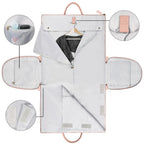 Travel suit bag unfolded to show all features on a white background