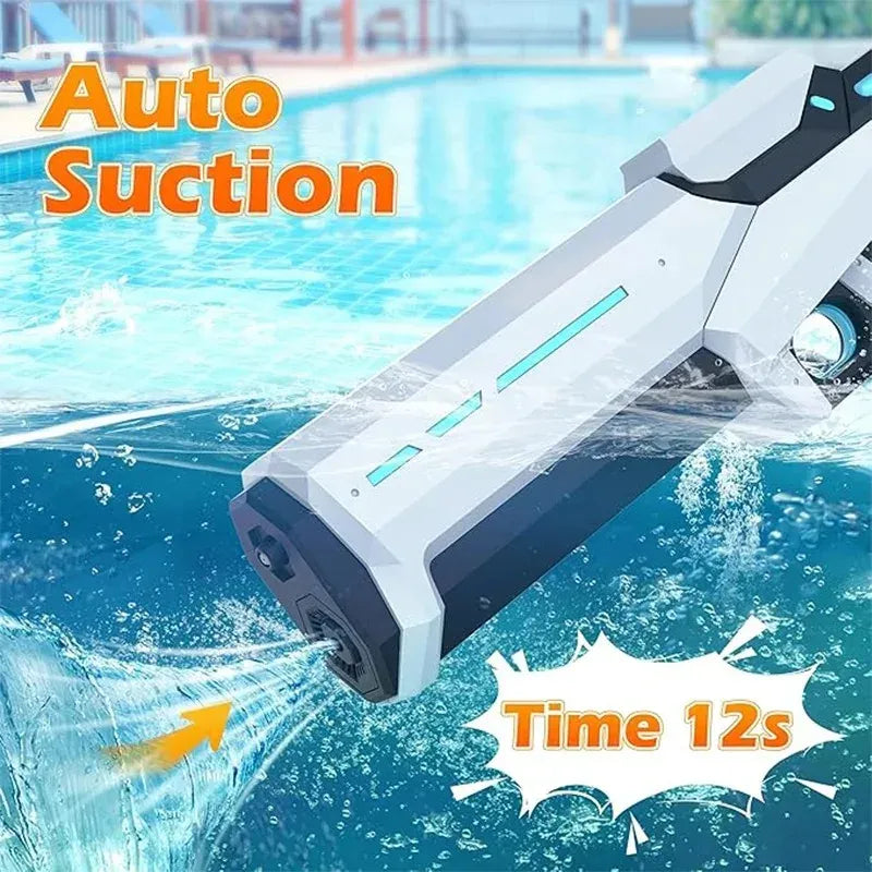 Water gun with auto suction feature in a pool setting